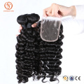 Unprocessed Brazilian Hair Weave Deep Wave With Lace Closure Hair Bundle With Closure